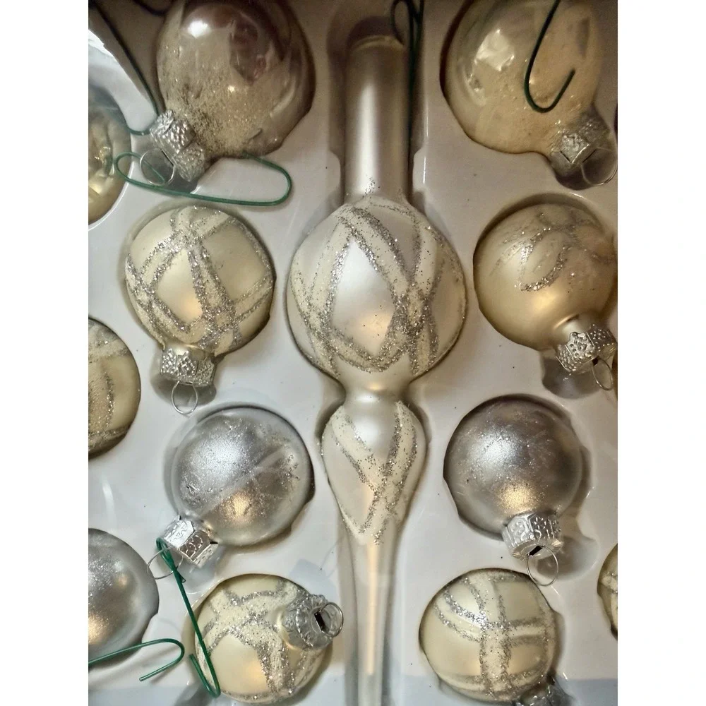 Glass Christmas Ornaments Lot of 3 Boxes Blue Silver Gold Vintage Holiday Time
